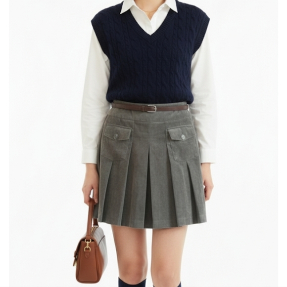 Chelsea & Theodore Dresses & Skirts - Chelsea & Theodore women's grey pleated corduroy micro mini  skirt size …